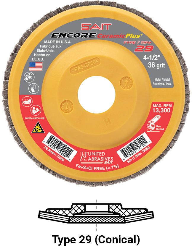 ENCORE CER+ T29 4.5x5/8-11 36X - Flap Discs